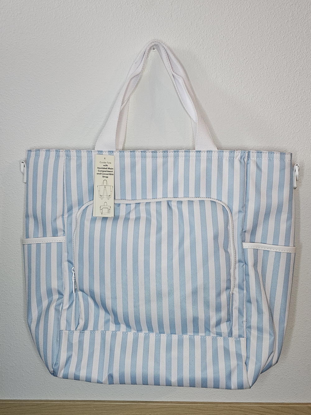 Light Blue & White Striped Women’s Tote Bag Insulated Cooler Bag